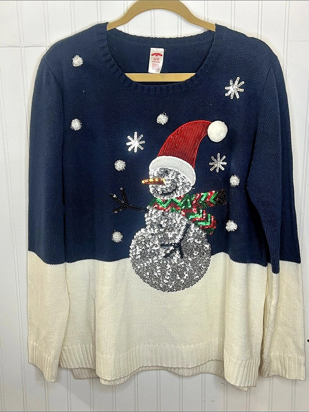 Holiday Times Snowman Holiday Sweater  in Blue & Cream XL Like New